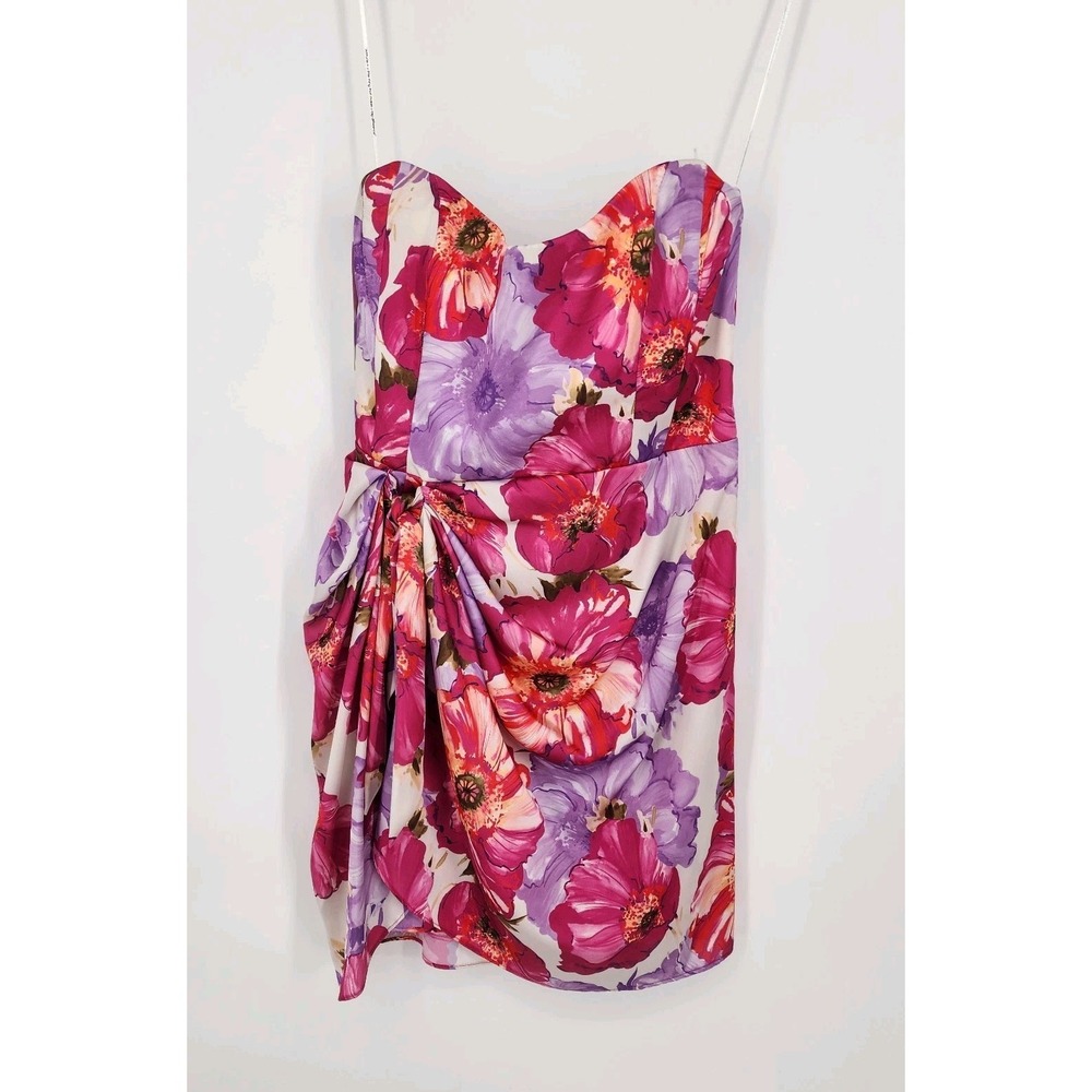 Katie May Electra Mini Dress Women's L Magenta Poppy Strapless Sweetheart